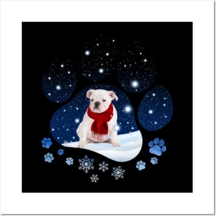 Snow Paw White English Bulldog Christmas Winter Holiday Posters and Art